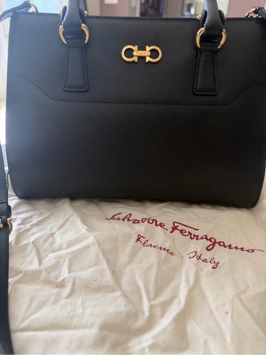 Salvatore Ferragamo Handbags - Salvatore Ferragamo Black Leather Satchel with Gold Gancini Hardware